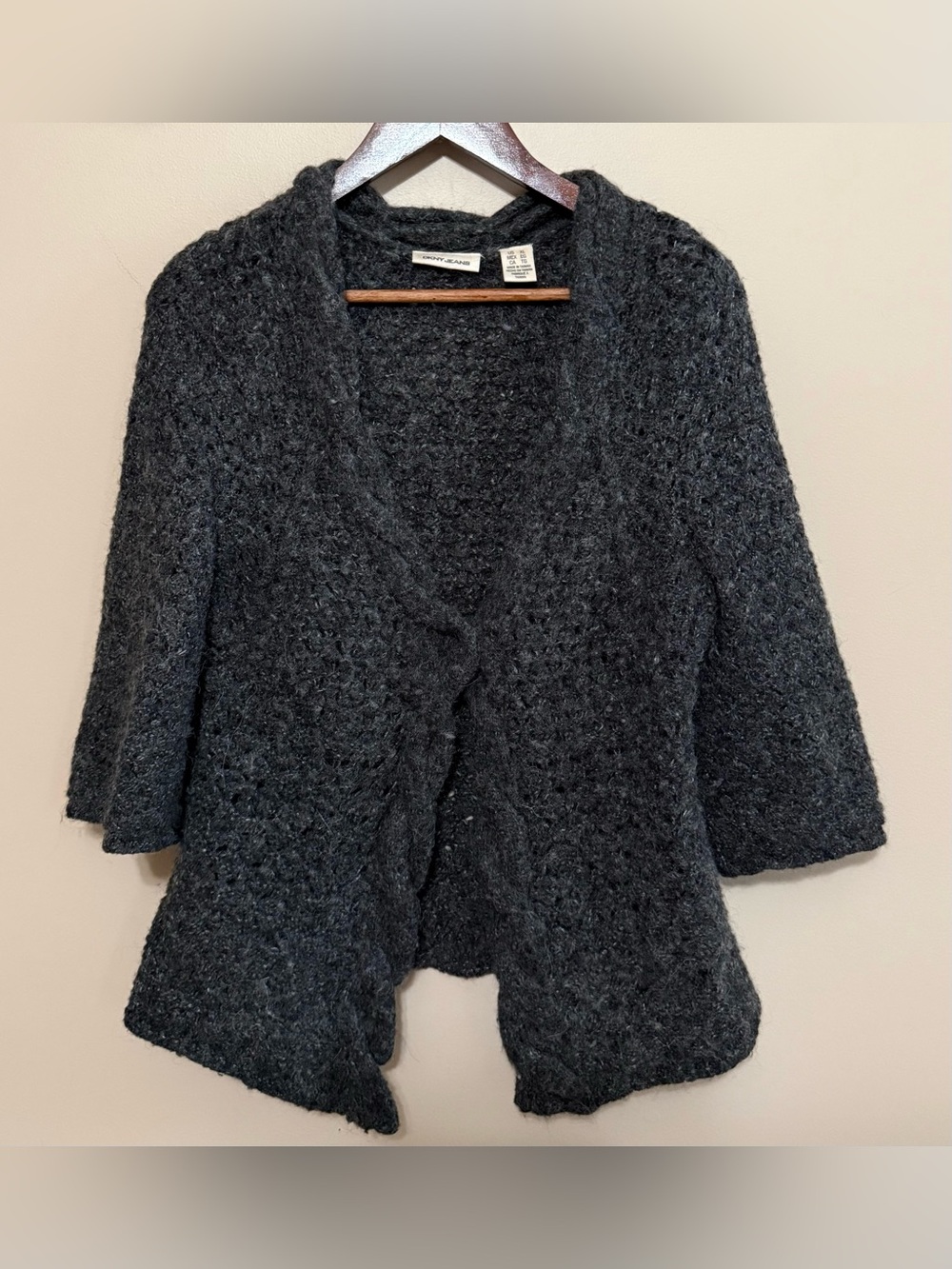 DKNY Jeans Charcoal Gray Open-Front Knit Cardigan Sz XL